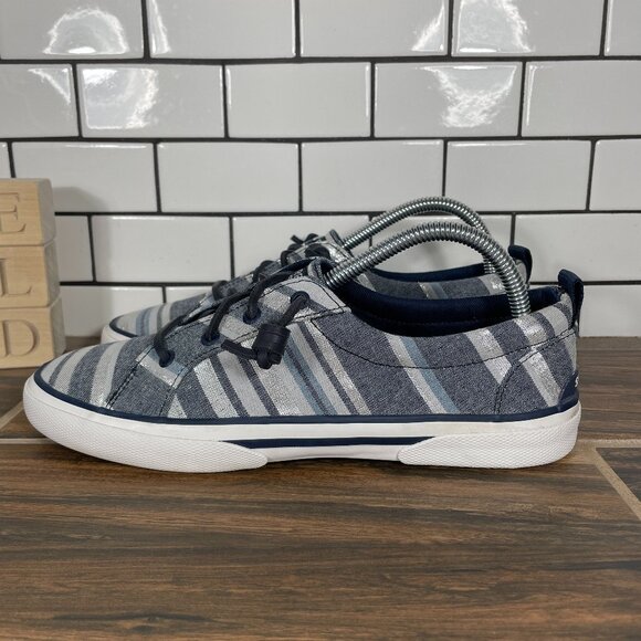 Sperry Pier Wave LTT Sneaker Womens Size 8.5 Shoes Navy Multicolor SeaCycled - Picture 1 of 13